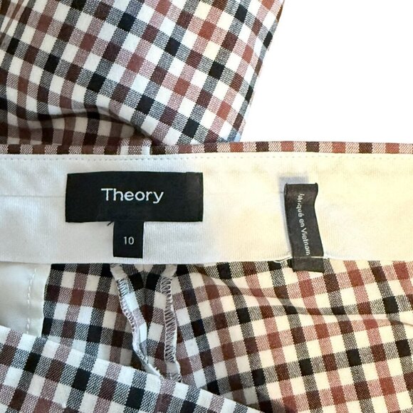 Theory Womens Brown & White Gingham Slim-Fit Ankle Pants With Pockets size 10 - Picture 7 of 7